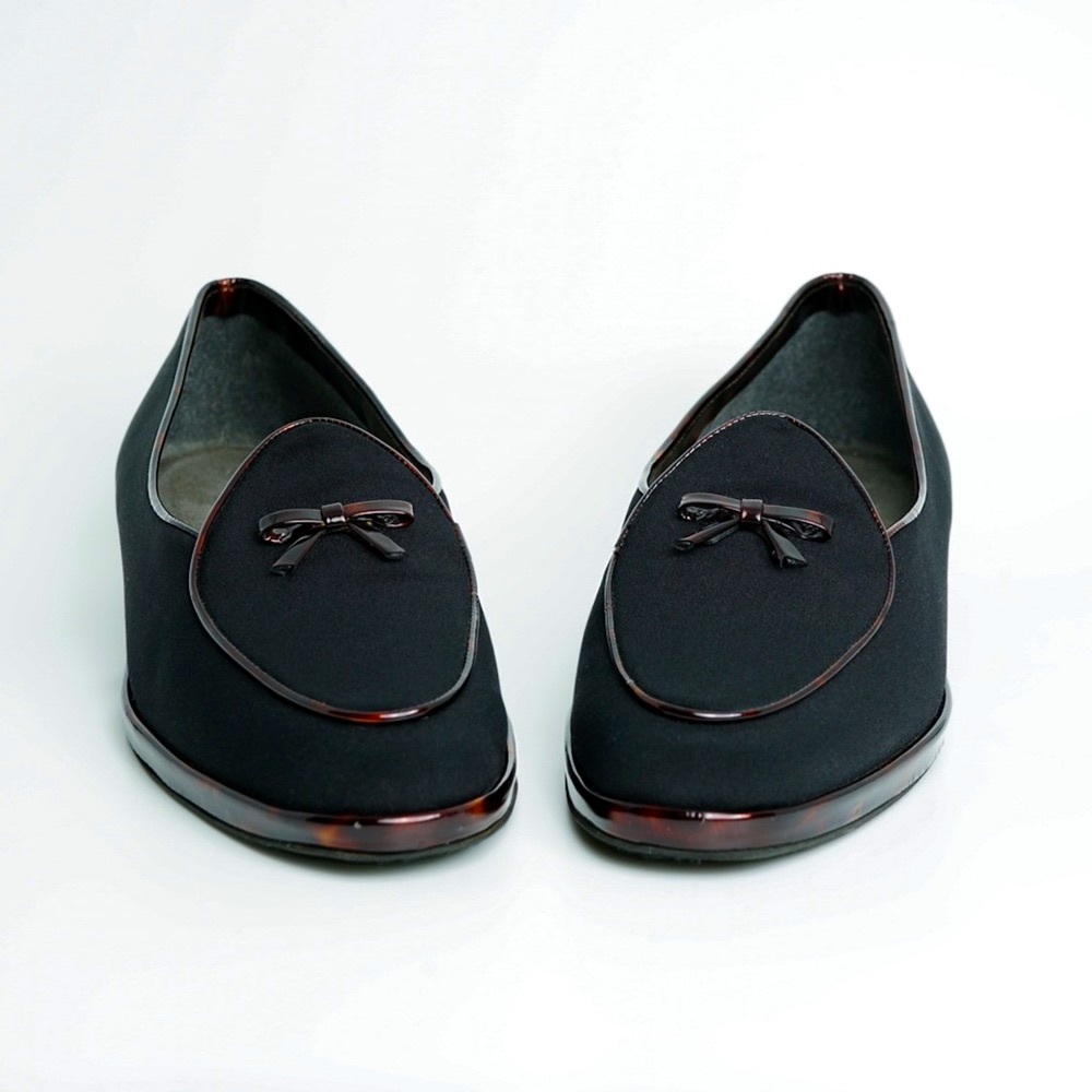 STUART WEITZMAN Venetian Black Fabric Tortoise Shell Flat Classic Loafer